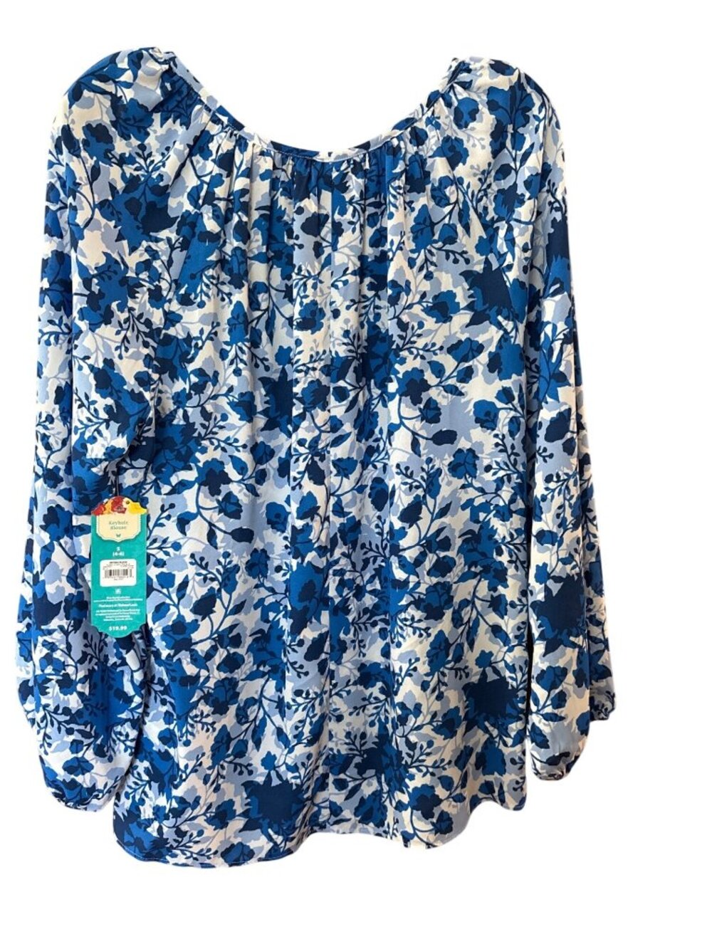 The Pioneer Woman Keyhole Blouse S Floral Stencil Print Blue Long Sleeve Lightwe - Picture 5 of 7